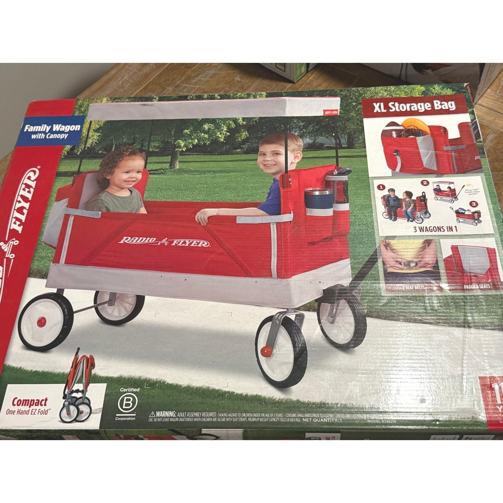 Radio Flyer Family Wagon Canopy Red 3-in-1 EZ Fold Model NEW Shade Family Gift